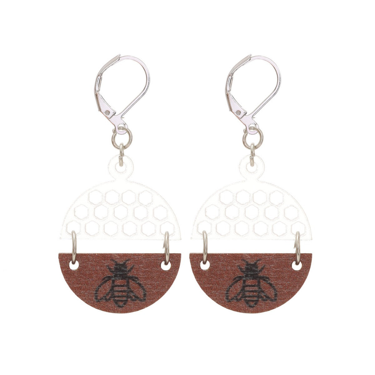 Wholesale Bohemian Moon Star Bee Print Hollow Acrylic Wood Earrings